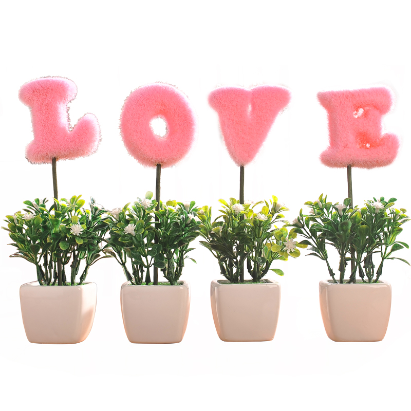 仿真植物LOVE小盆栽假花小树草球盆景家居客厅桌面摆设装饰品摆件