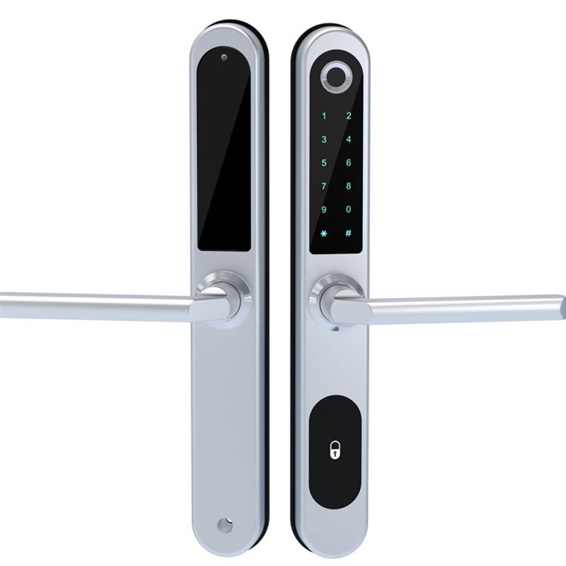 断桥铝指纹密码刷卡电子智能防盗锁庭院移门推拉合金窄框门圆把手