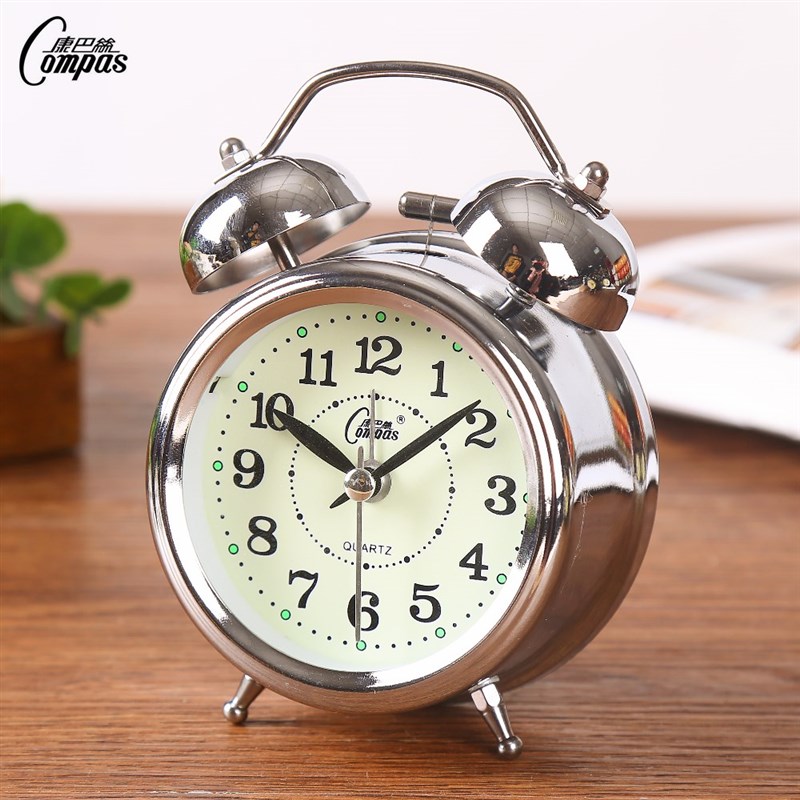 学生静音带夜灯清脆打铃金属钟表台钟床头卧室马蹄表个性闹钟