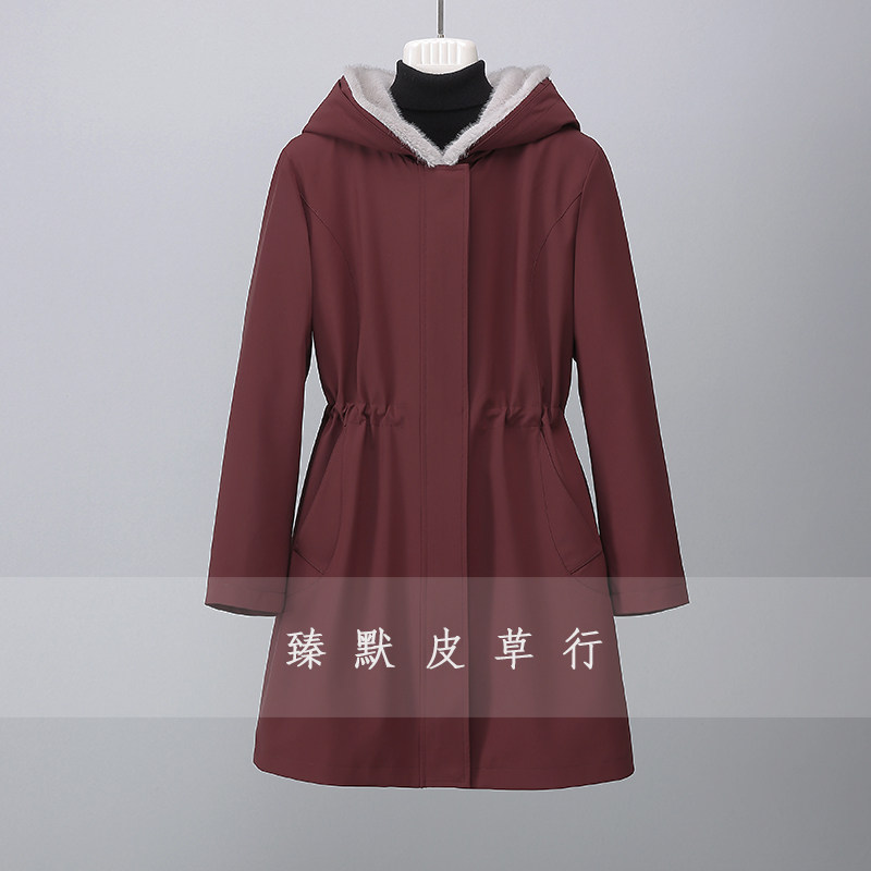 可脱卸貂绒内胆派克服女中长款拉派克服