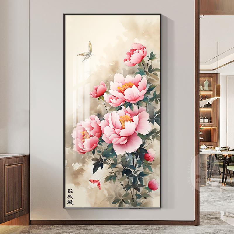 花开富贵牡丹花入户玄关装饰画花卉国画走廊过道客厅挂画大气壁画