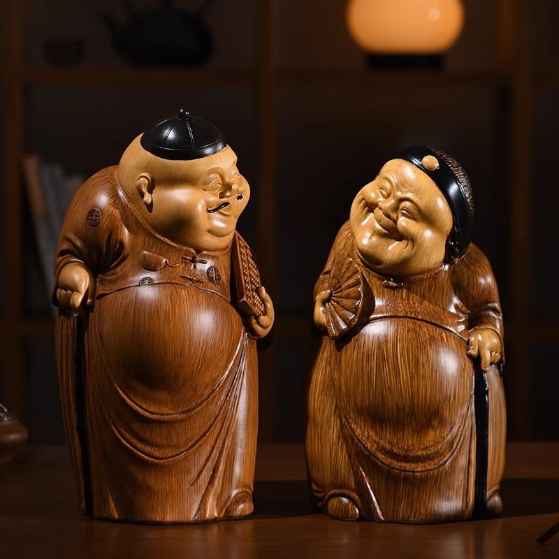 新中式摆件古风地主婆仿竹根木雕工艺品创意酒柜书房茶室空间装饰