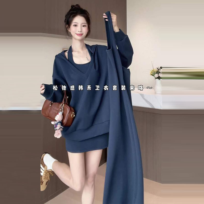 2025新款韩系松弛感卫衣套装连衣裙子女早秋季高级感穿搭气质短裙