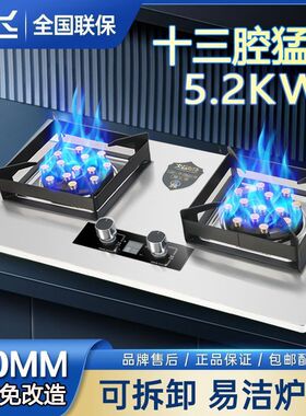 新飞双灶头爆炒家用商用出租房用双九腔白色定时灶具猛火灶燃气灶