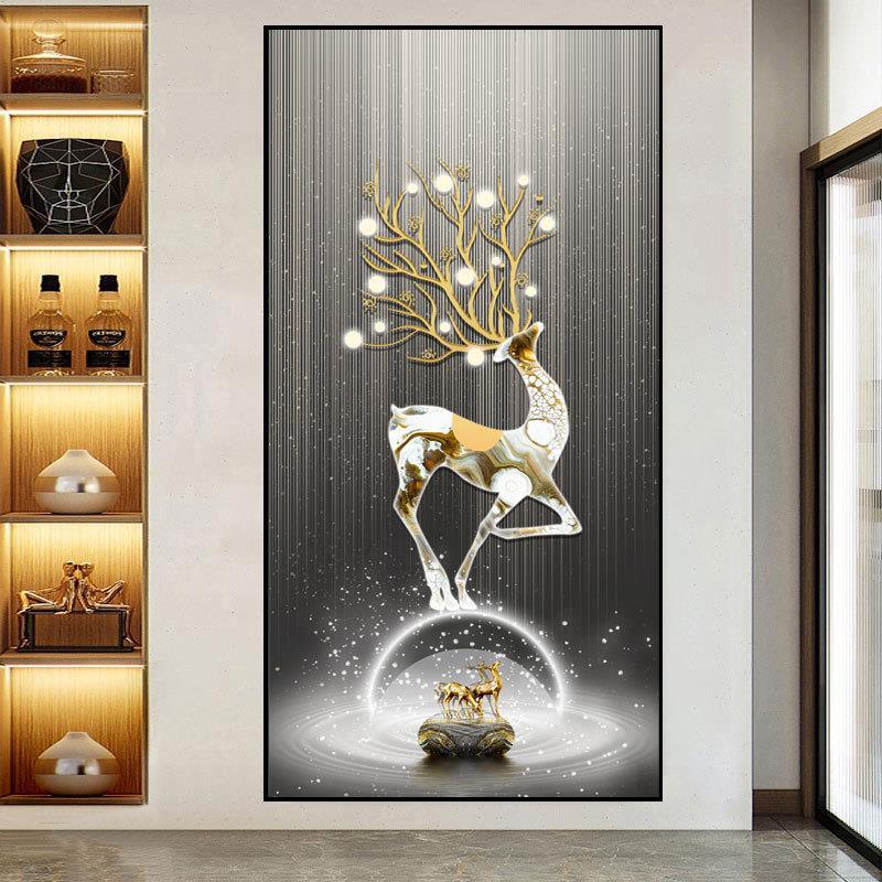 玄关装饰画贴自粘壁纸现代简约轻奢入户客厅走廊过道墙贴画3立体