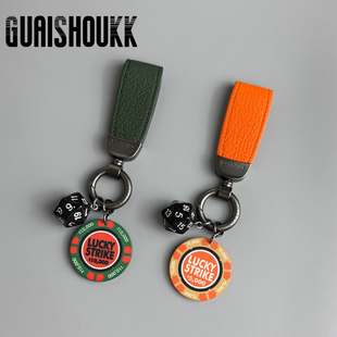 小羊皮挂绳陶瓷筹码车钥匙扣美式包挂件祝好运男女高级感个性礼品