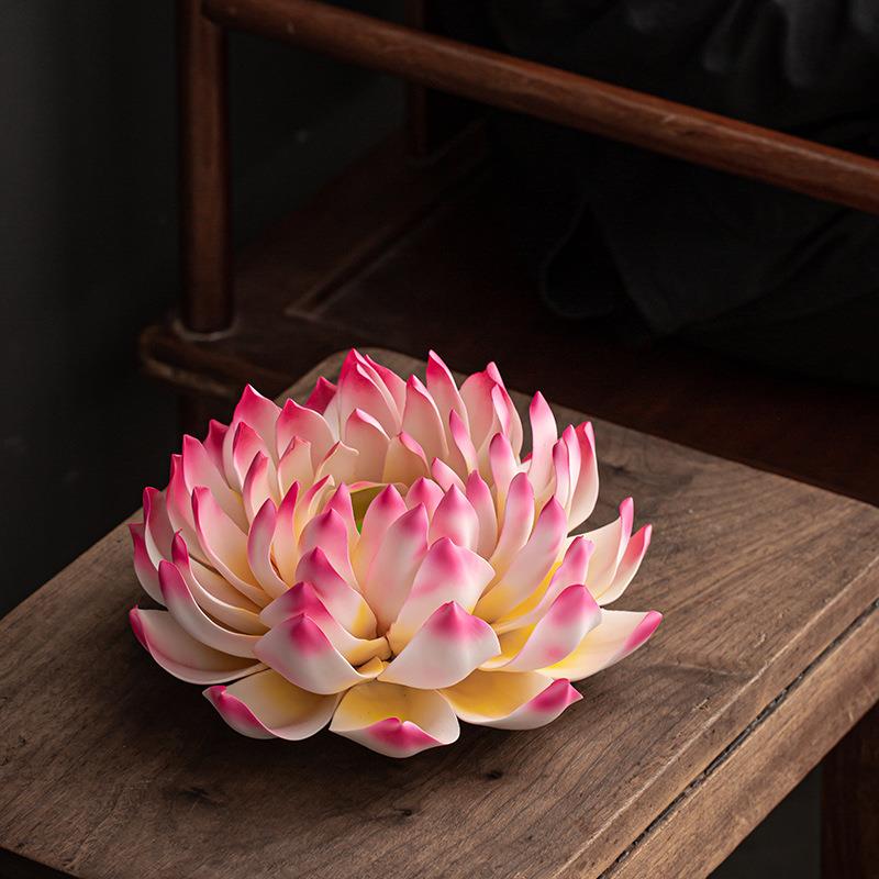 陶瓷莲花手工摆件家用室内线香插佛台底座客厅办公室装饰荷花雅瓷