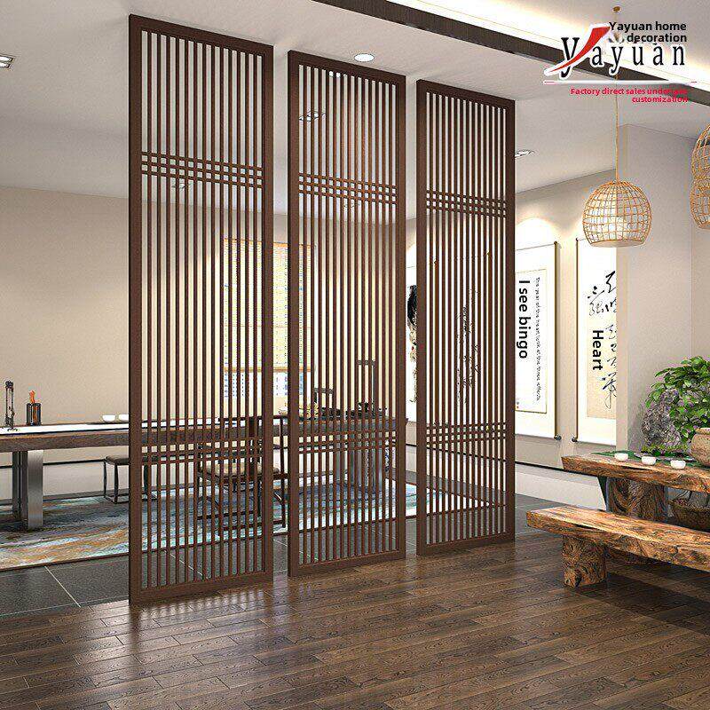 新中国风屏风隔断客厅餐厅茶室入口入口实木格栅现代背景墙定制