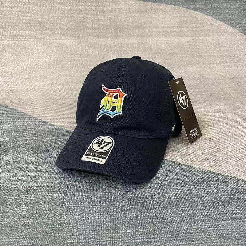 Detroit Tigers底特律老虎队软顶鸭舌帽子D字母藏青色水洗棒球帽