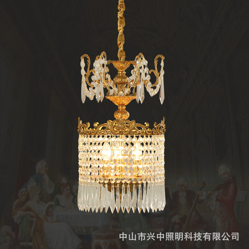 法式卧室床头小吊灯复古轻奢欧式别墅走廊过道餐厅吧台全铜水晶灯