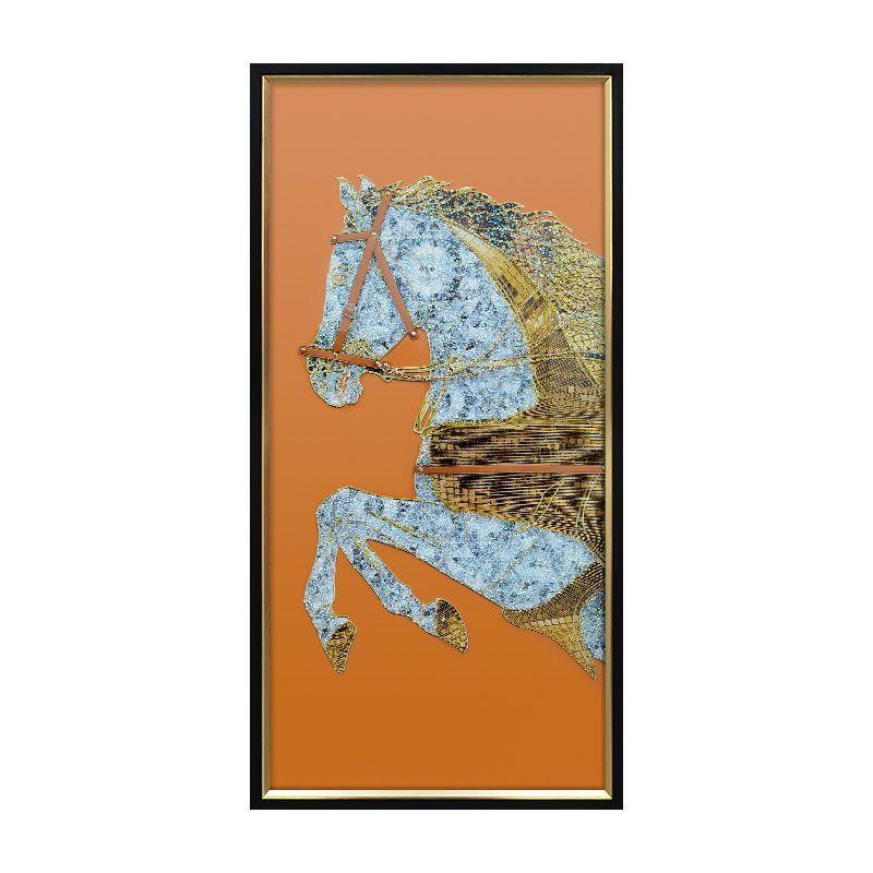 高端立体实物装饰画 金帝丝编制工艺 实木边框 玄关走廊画马80160
