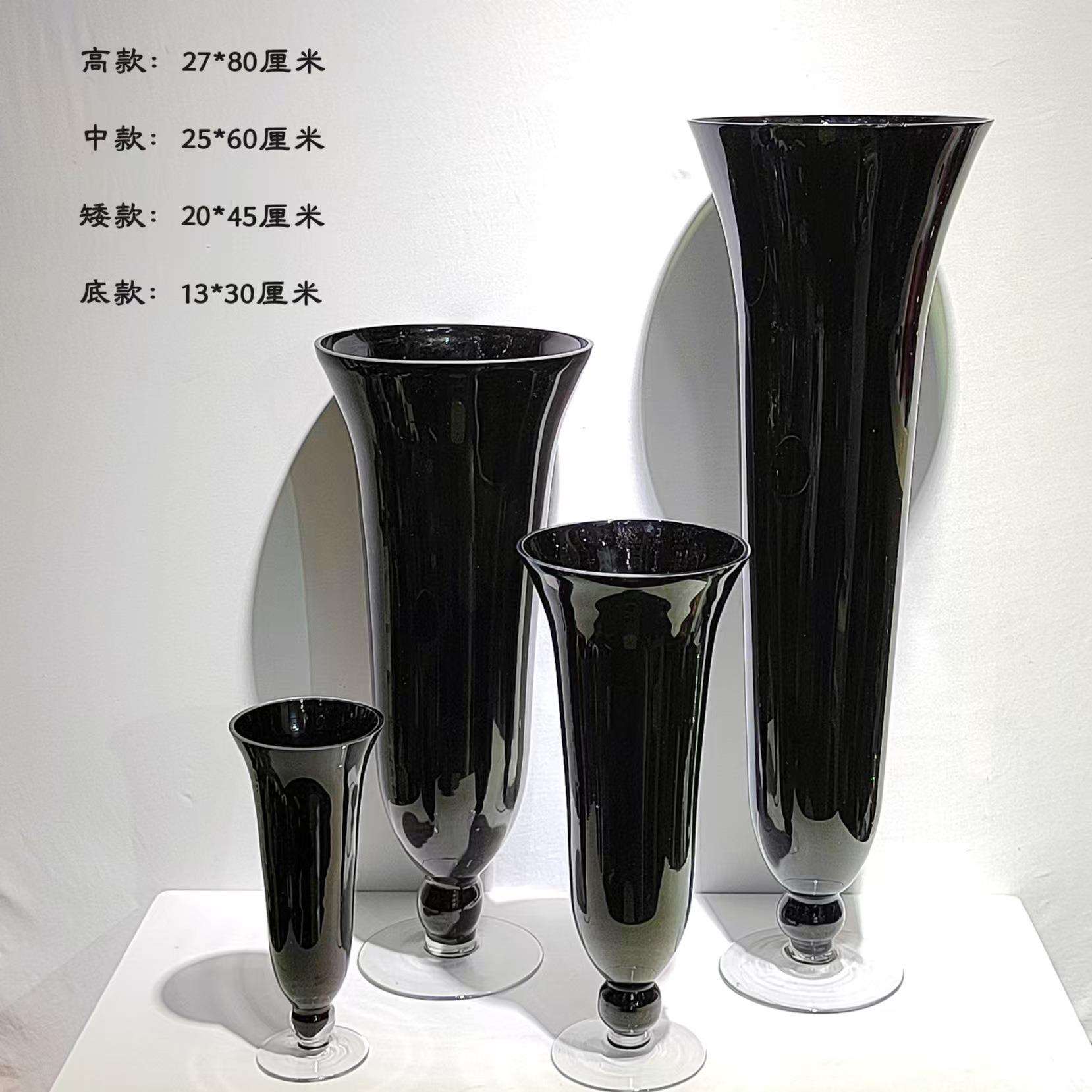 现代简约原色婚庆高脚杯玻璃花瓶酒店大堂桌面软装插花装饰摆件