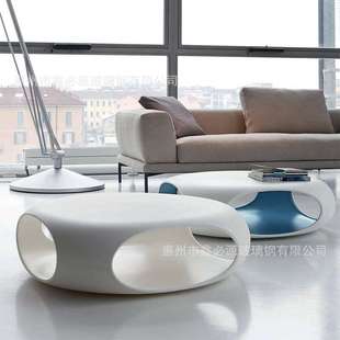 家居现代创意茶桌椭圆形烤漆简约家具摆件 玻璃钢镂空茶几白色个性