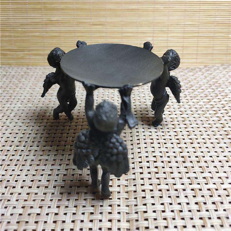 古玩仿古做旧工艺品铜蜡台三个小天使托盘家居饰品摆件