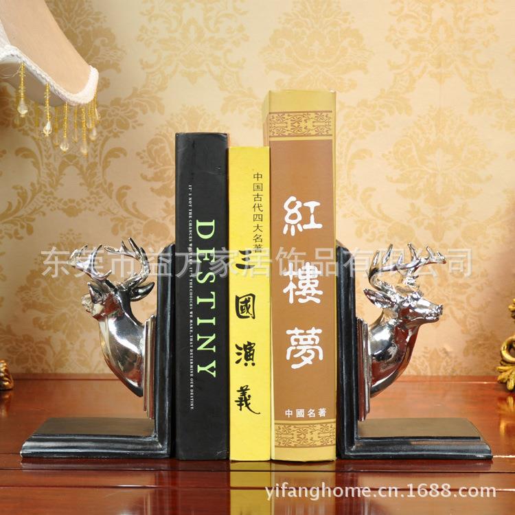 厂家欧式乡村风格 电镀鹿头书靠 书房装饰摆件树脂工艺品摆饰