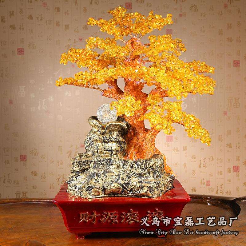 新款黄水晶招财树发财树钱袋摆件摇钱树家居装饰摆设厂家