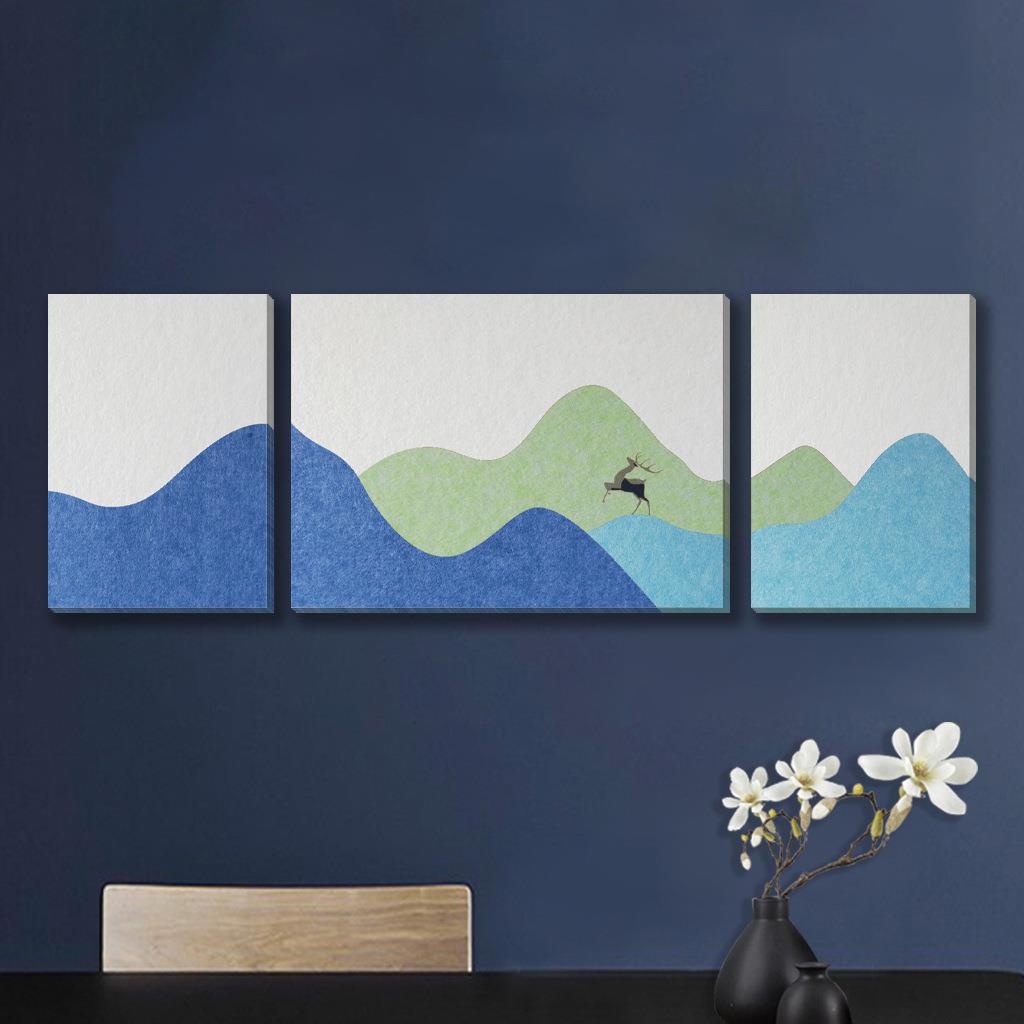 山水风景画立体自粘墙贴毛毡软木板装饰墙贴墙饰壁画拼接沙发背景