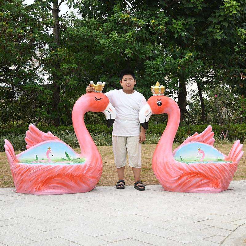玻璃钢动物坐凳户外卡通雕塑天鹅火烈鸟座椅装饰商场幼儿园摆件