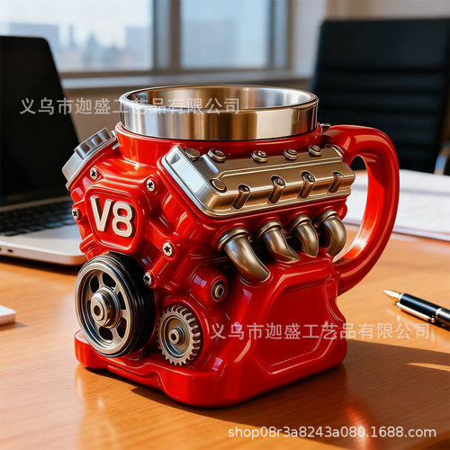 跨境新品V8发动机树脂杯子v6引擎马克杯摆件高级感小众个性工艺品