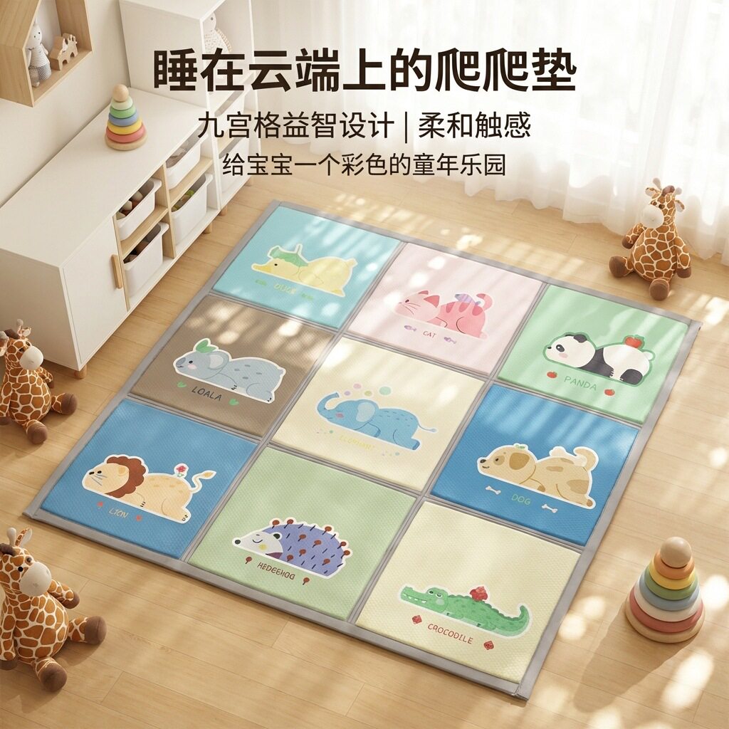 九宫格折叠爬爬垫儿童宝宝防摔地垫凉感面料家用客厅婴儿爬行垫