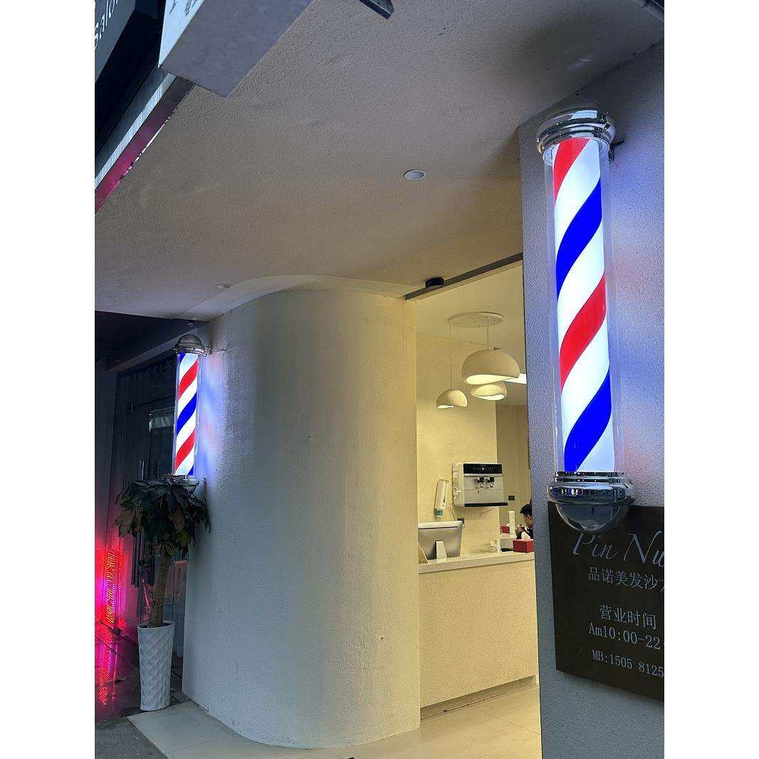 #美发转灯led户外挂墙圆柱塑料发廊标志灯挂壁防水旋转理发店灯箱