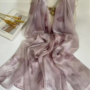 达芬奇密码绛紫烟萝纱巾女款爆款2026新款高级感丝巾100%桑蚕丝