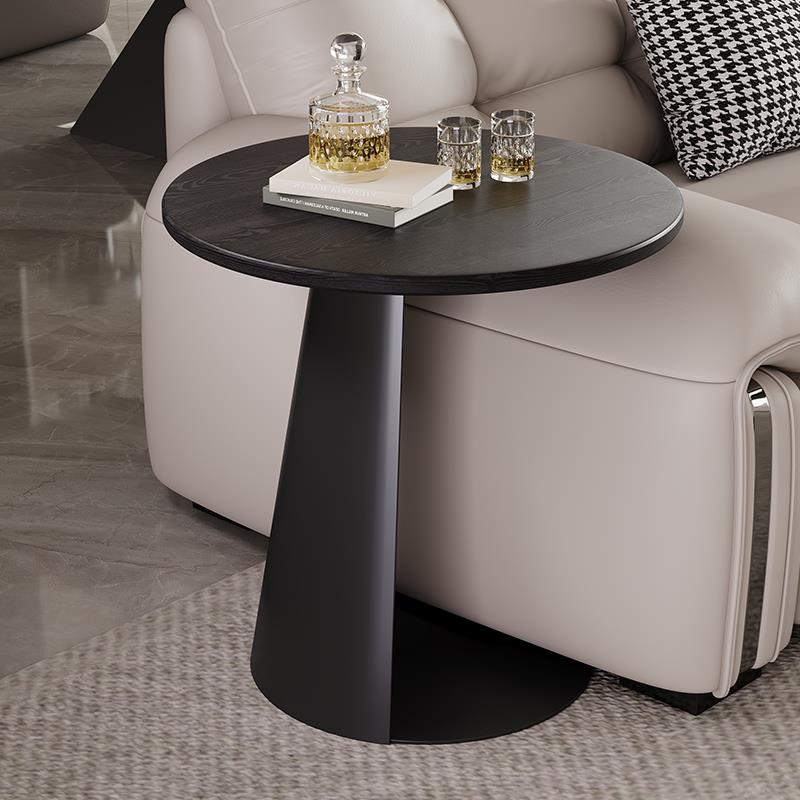 意式极简复古客厅沙发实木边几法式中古圆形小茶几白蜡木侘寂角几