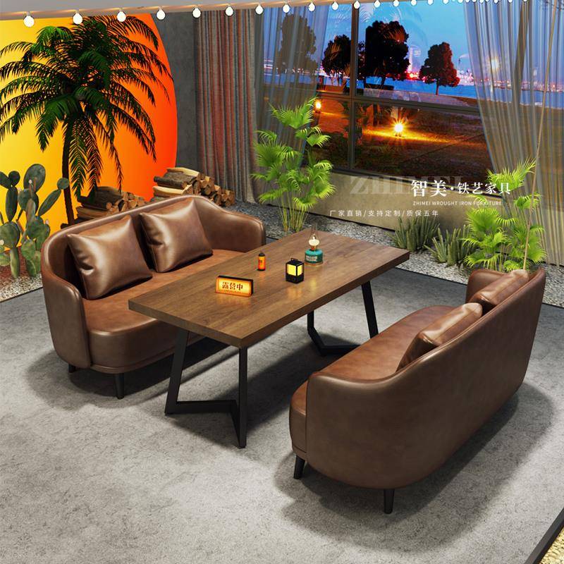 复古露营风酒吧卡座沙发烧烤店咖啡店奶茶餐厅餐吧小酒馆清吧桌椅