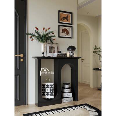 法式玄关桌柜子艺术极简黑色装饰柜走廊靠墙双拱形设计置物架隔断