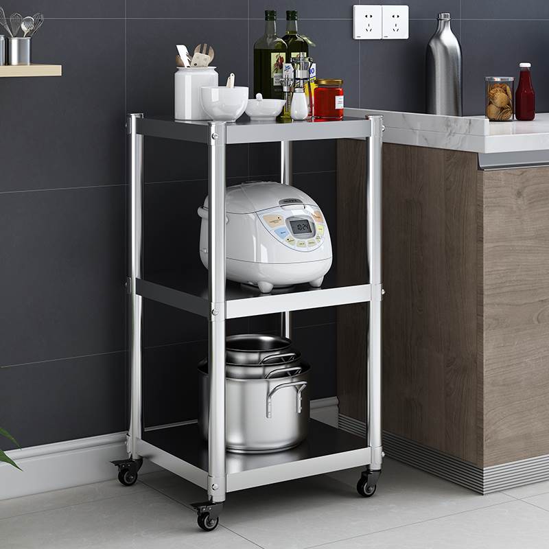 可移动厨房不锈钢置物架落地多层收纳层架锅碗盆电饭锅置物架子带