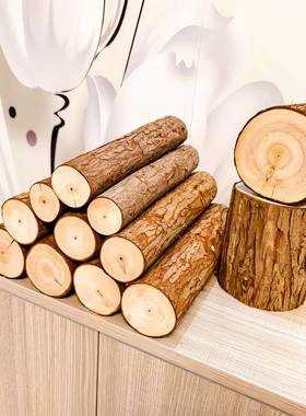 壁炉装饰木头圆木桩树桩造型木材木柴家居饰品摆件实木栅栏道具