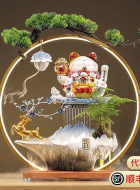 一鹿发财招财猫摆件开 业礼物自动招手流水摆件循环水入户前台公