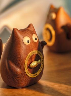 《转运神喵》实木工位桌面摆件招财猫转运创意解压生日乔迁礼物品