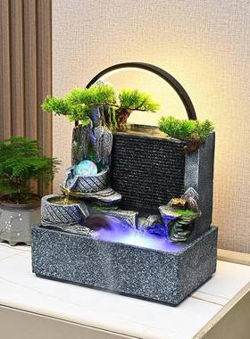 假山流水生财摆件循环水景办公室客厅玄关风水轮桌面摆件开业乔迁