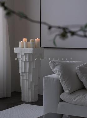 莉莉白法式中古雕塑台玻璃钢底座墩子窄玄关覆古家居艺术落地摆件