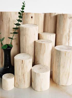 圆木实木原木婚庆装饰木桩壁炉木柴木柱围栏栅栏园艺树桩去皮木墩