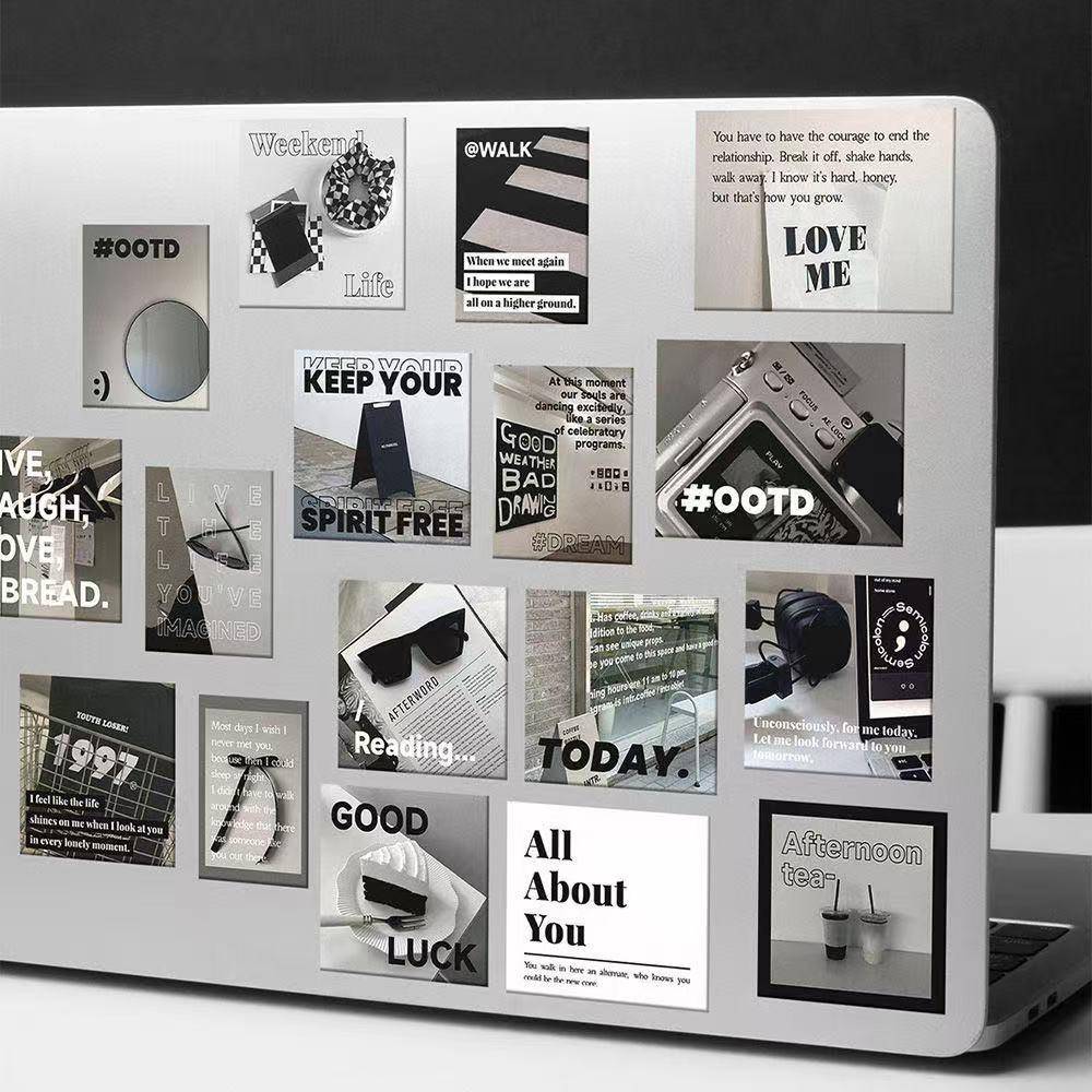 60张黑白ins风贴纸包创意DIY手机壳笔记本电脑平板手帐防水贴画