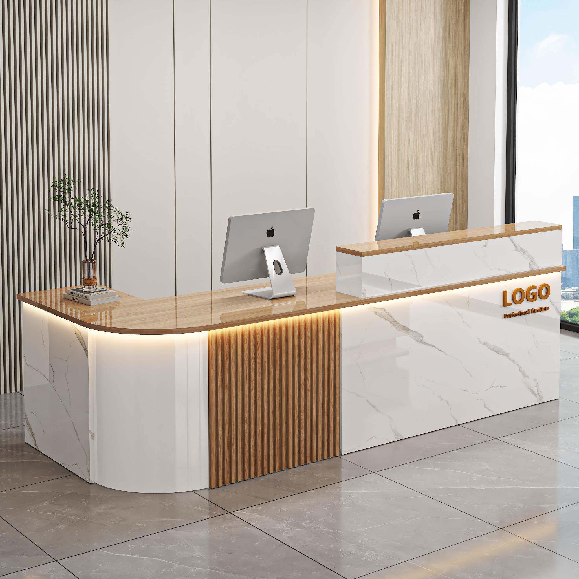可定制吧台收银台店铺小型柜台圆弧转角桌简约现代公司前台接待台