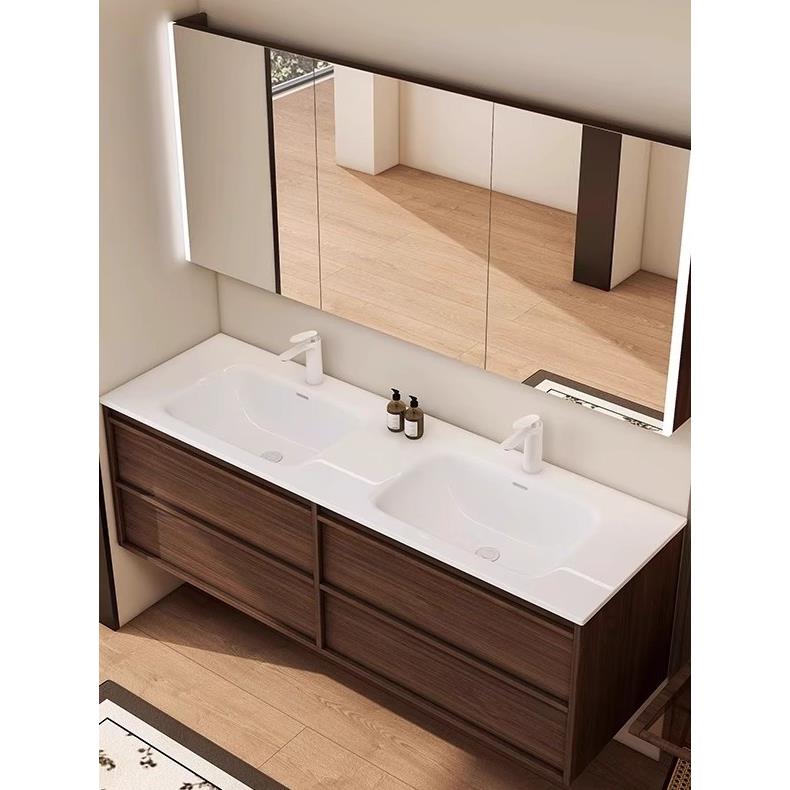 中古风浴室柜陶瓷一体双盆卫生间洗漱台卫浴柜洗手洗脸盆组合定制