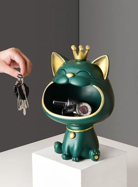 创意带来财富和宝藏猫钥匙存储装饰品入口入口家庭桌面装饰品乔迁