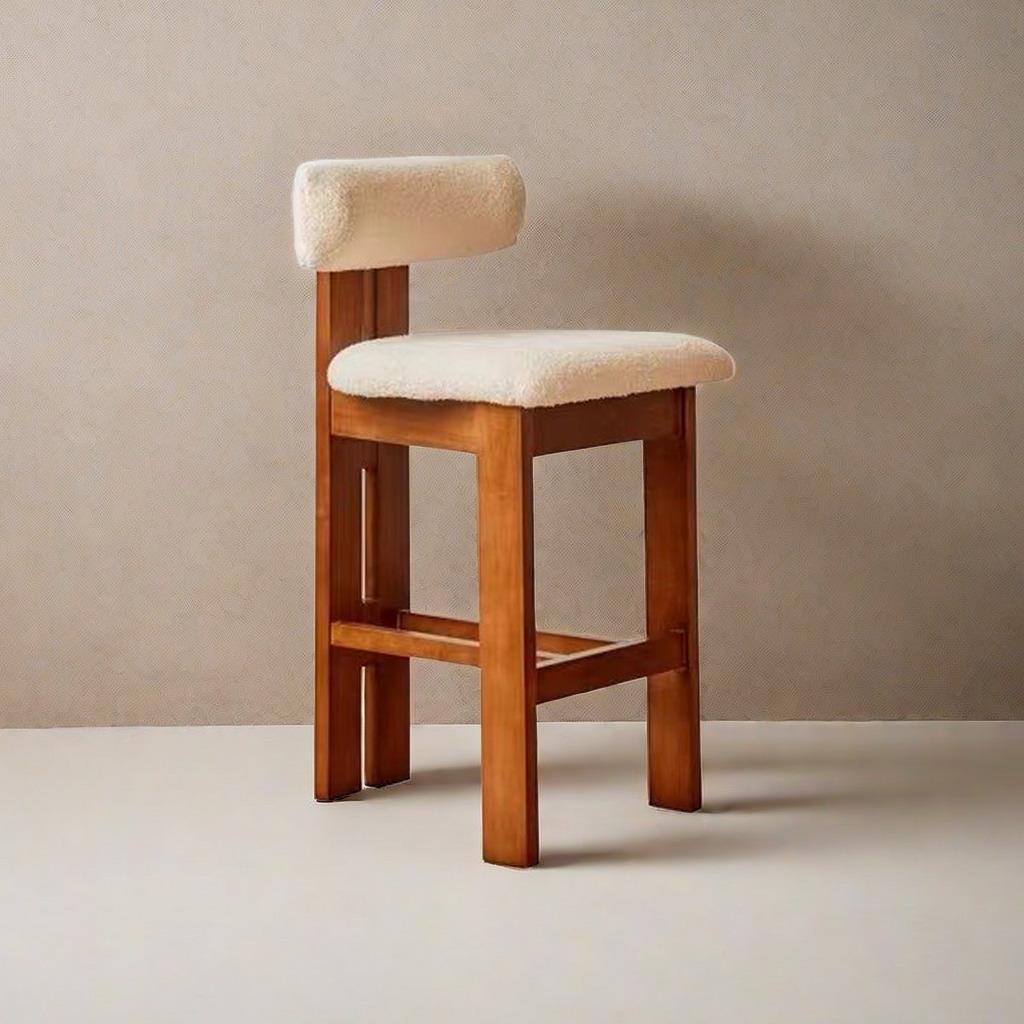 OMEAN侘寂风中谷奶油风吧椅全实木北欧覆古设计师家用酒吧饭厅椅