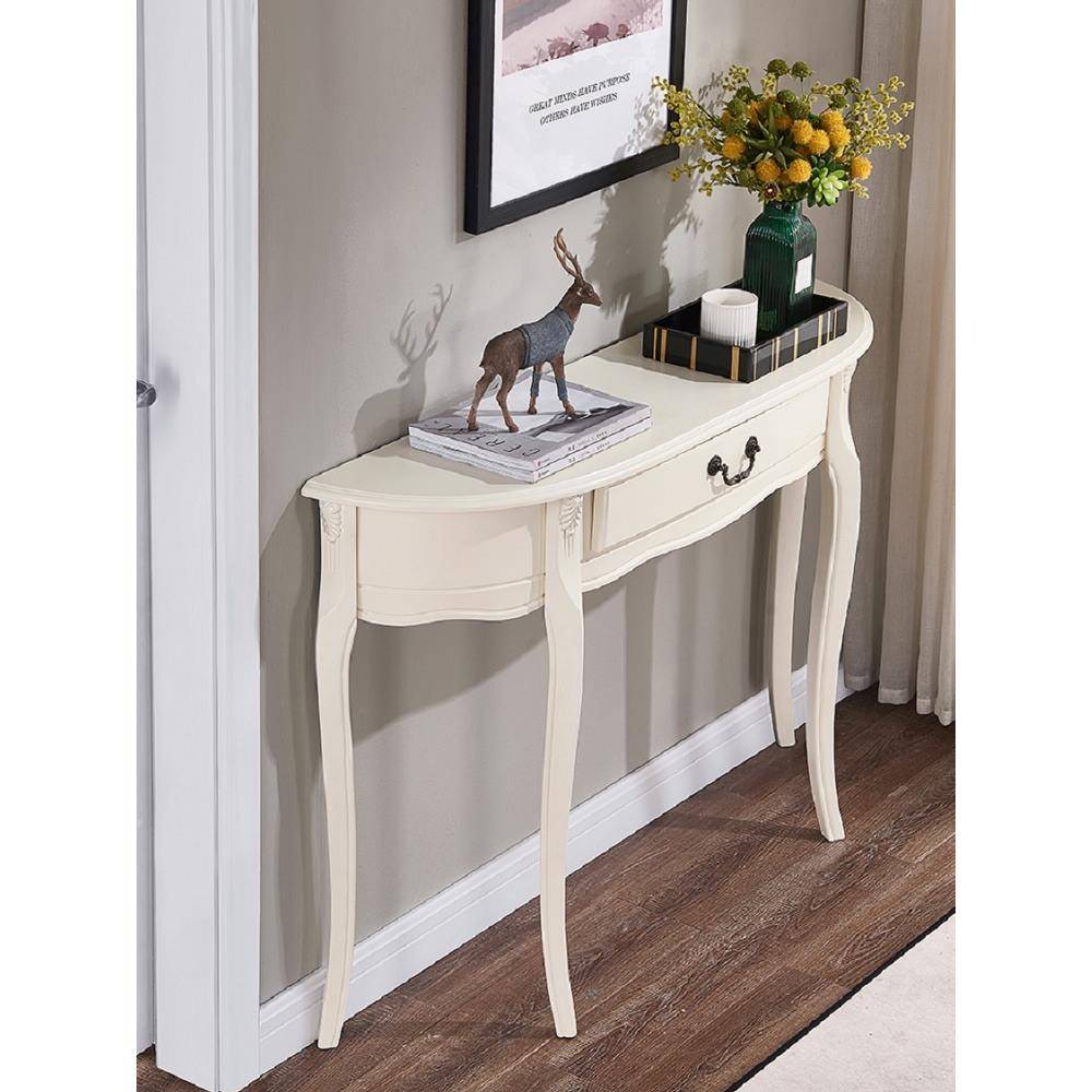 实木玄关柜美式半圆靠墙玄关台简约欧式玄关桌入户过道装饰轻法式