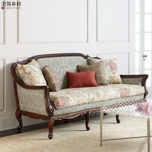 复古雕花全实木布艺沙发客厅家用两人三人位沙发定制 美邻乡村美式