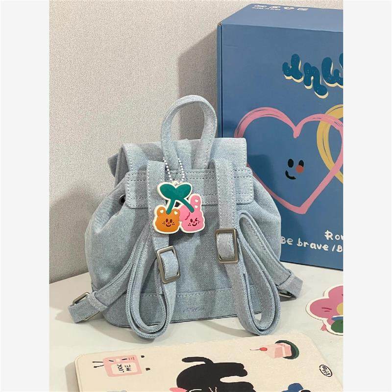 少女心牛仔布双肩包女春夏出游小型背包小众设计芭蕾风蝴蝶结包包