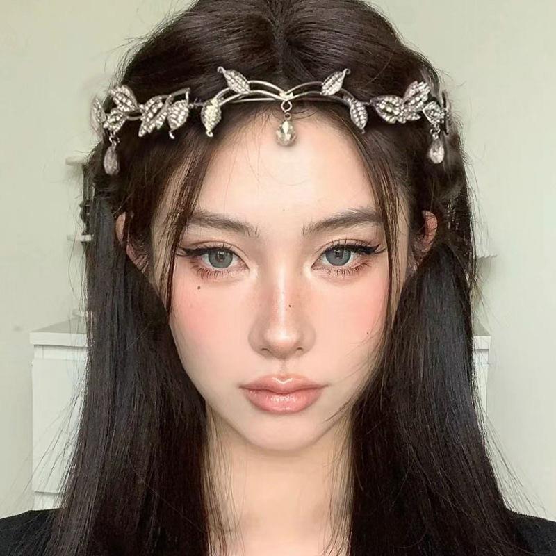 滴泪系头饰异域额饰眉心头饰气质森系水滴树叶新娘公主皇冠发饰