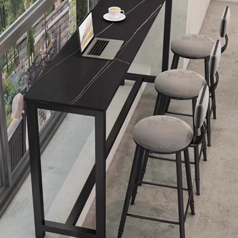 阳台吧台桌椅客厅靠墙桌子奶茶店高脚桌窗边酒吧长条岩板桌窄家用