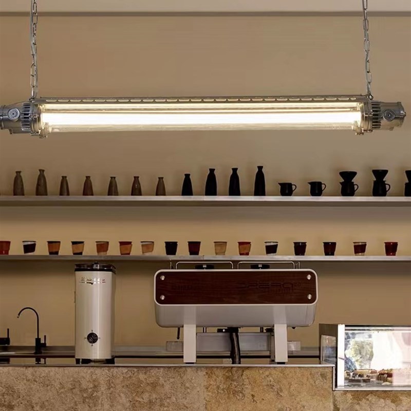 lt复古铸铝工业风管荧光吊灯创意个性吧台咖啡馆银色灯具