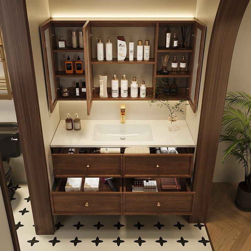 法式中古风浴室柜陶瓷一体盆实木洗漱台洗手洗脸台盆柜