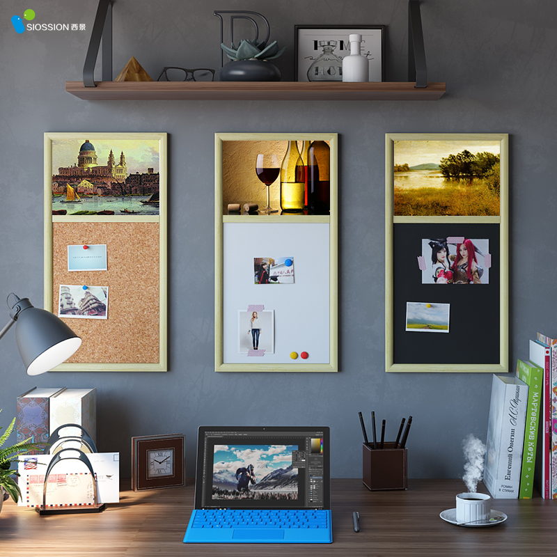 西景木框组合30*60cm白板软木板留言板创意挂式记事板展示公告板