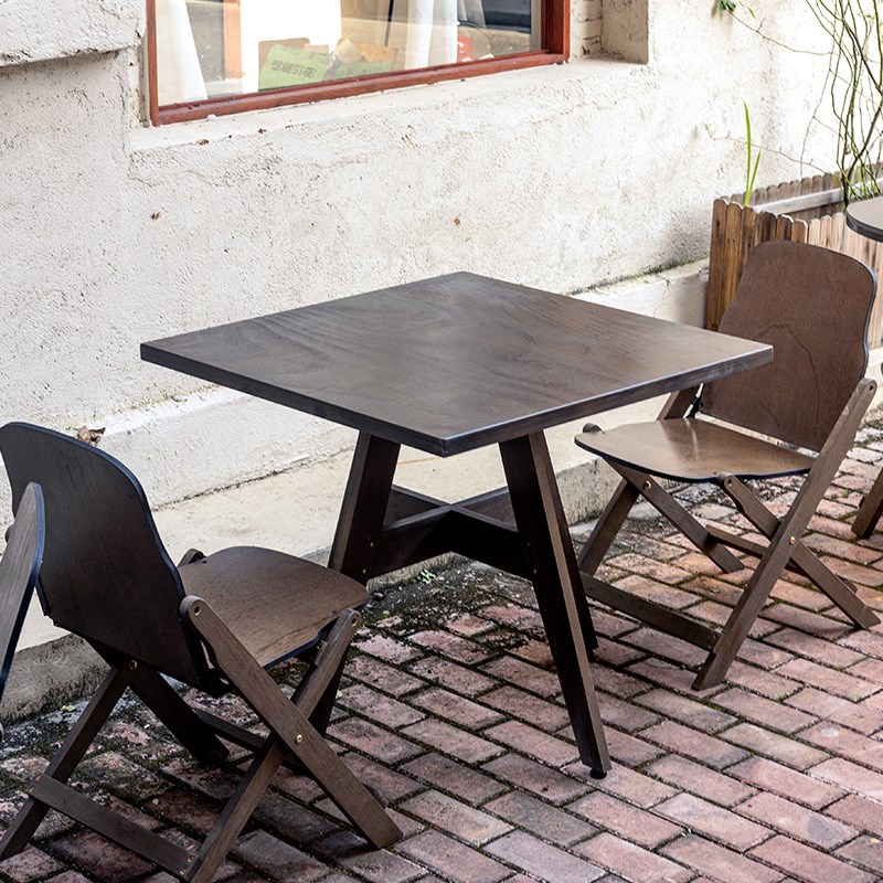 实木圆餐桌咖啡奶茶店民宿家用小户型客厅阳台吃饭方桌椅